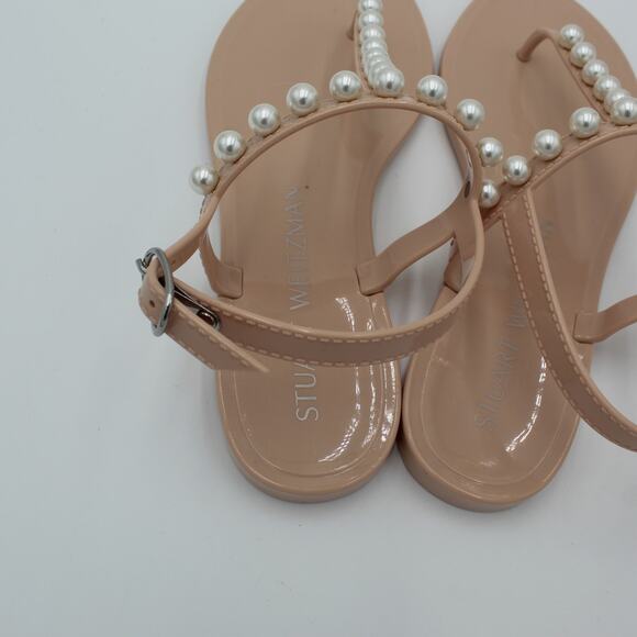 Stuart Weitzman Pearl Jelly Sandals Womens Size 6 Nude T Strap Thong Flats - Picture 5 of 9